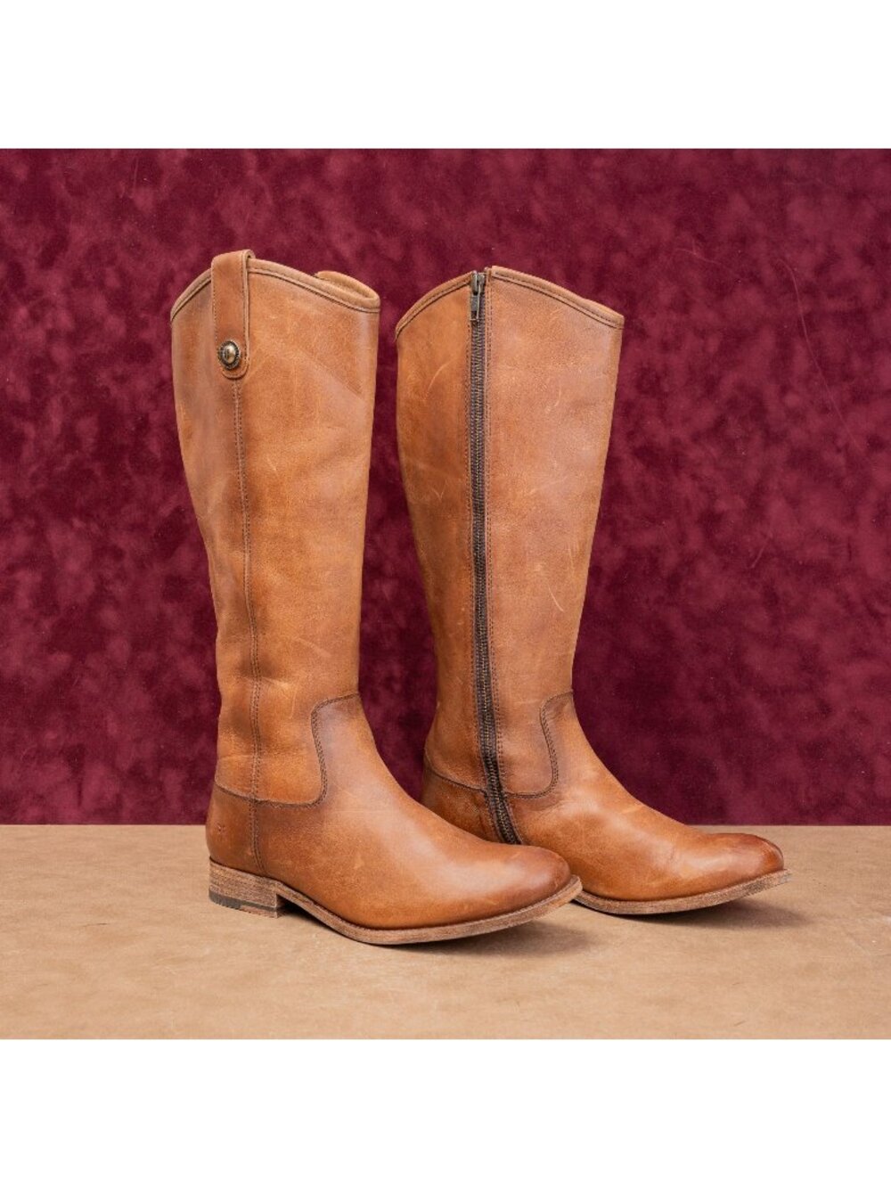 Frye Women Melissa Button Zip Brown Leather Equestrian Riding Knee Boots sz 7.5